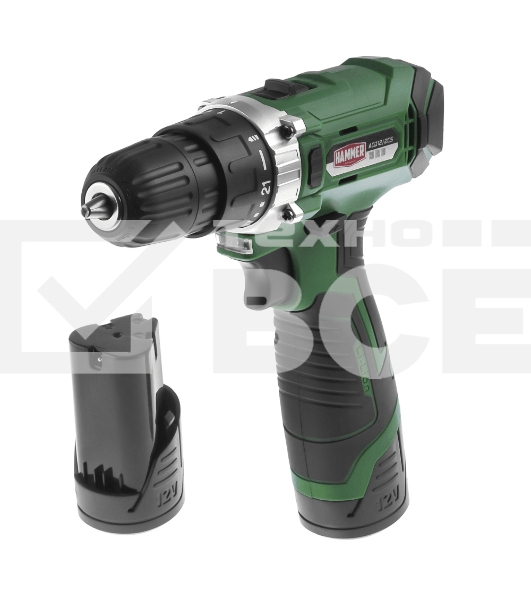 Дрель-шуруповерт аккумуляторная Haммer ACD12/2CS, Аккумуляторная, 12В, 2 АКБ, Кейс