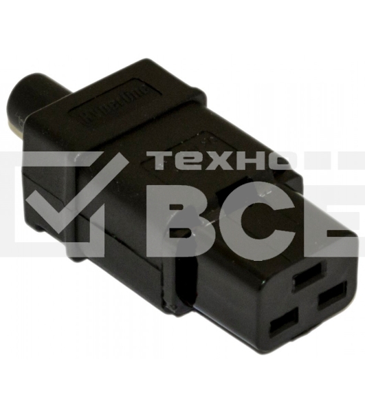 Разъемы для силового кабеля Hyperline CON-IEC320C19 Разъем IEC 60320 C19 220В 16A на кабель, контакты на винтах (плоские контакты внутри разъема), прямой