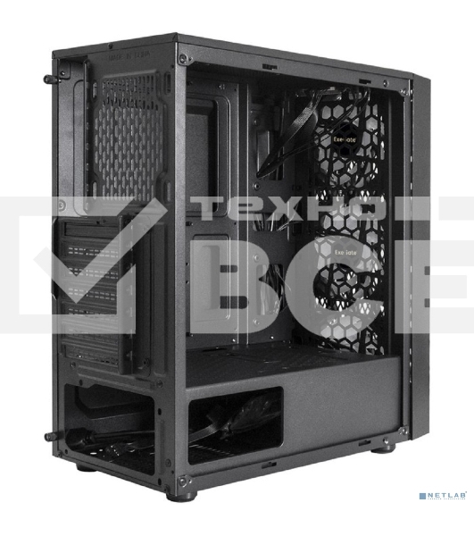 Компьютерный корпус Miditower ExeGate EVO-8243 (ATX, без БП, 2*USB+1*USB3.0, черный, 3 вент. с RGB подсветкой, боковая панель - закаленное стекло)