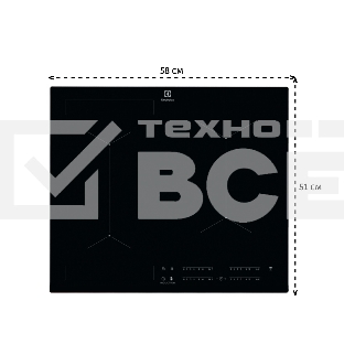 Индукционная варочная панель Electrolux на 4 конфорки, cтеклокерамика, мощность: 7200 Вт, независимая установка, слайдерное управление,размеры (ШхГ): 59x52 см