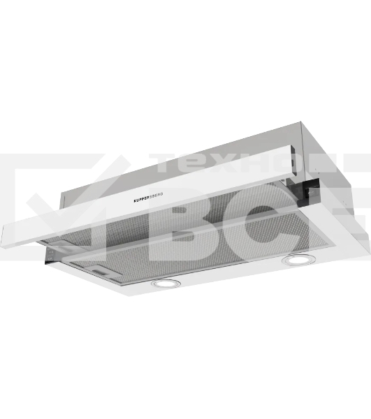 Встраиваемая вытяжка KUPPERSBERG SLIMDUAL 60 W, телескопическая, 60 см, High-Tech, макс. Производительность 650 м3/ч, 3 скорости, механическое управление, светодиодное освещение, два мотора, уровень шума 53 дБ, цвет белый