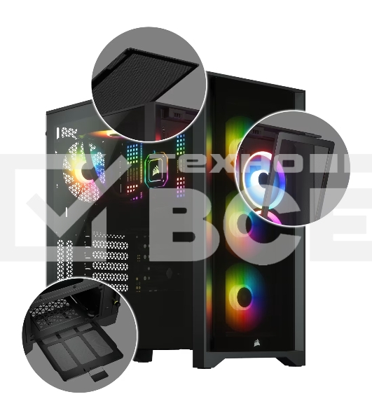 Компьютерный корпус Corsair iCUE 4000X RGb CC-9011204-WW Tempered Glass Mid-Tower, Black