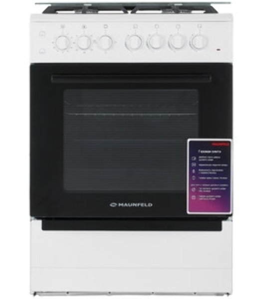 Плита комбинированная Maunfeld MGC60ECW04 белый, газовых конфорок 4 шт, духовка электрическая 65 л, 60 см x 88 см x 65 см