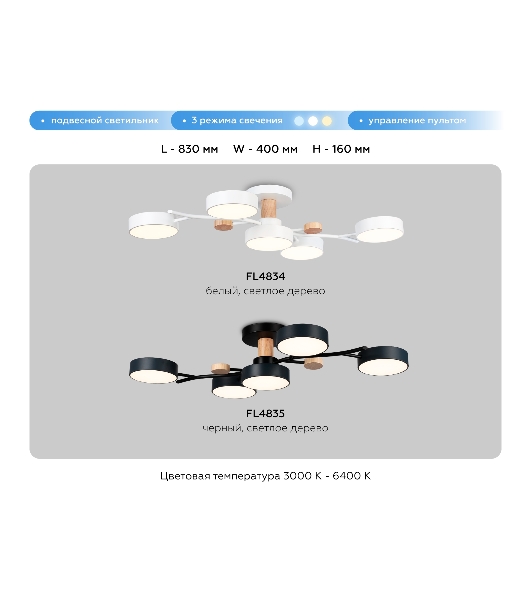 Светильник Ambrella light FL4835/5 BK черный 3000K-6400K 70W 830*400*160 (ПДУ ИК)