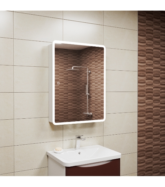 Зеркальный шкаф Bau Stil 60х80, LED подсветка, сенсор, плавное закрывание, оборачиваемый
