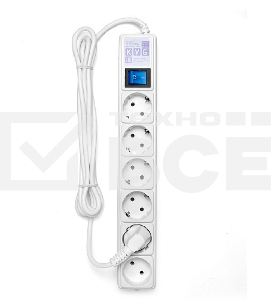 Фильтр-удлинитель PowerCube (SPG(5+1)-16B-3M) 6 розеток, 3м,16А/3,5 кВт, белый