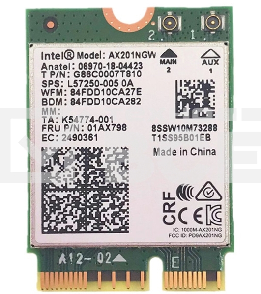 Плата сетевого контроллера Intel® Wi-Fi 6 AX201, 2230, 2x2 AX+BT, No vPro®,999TD0