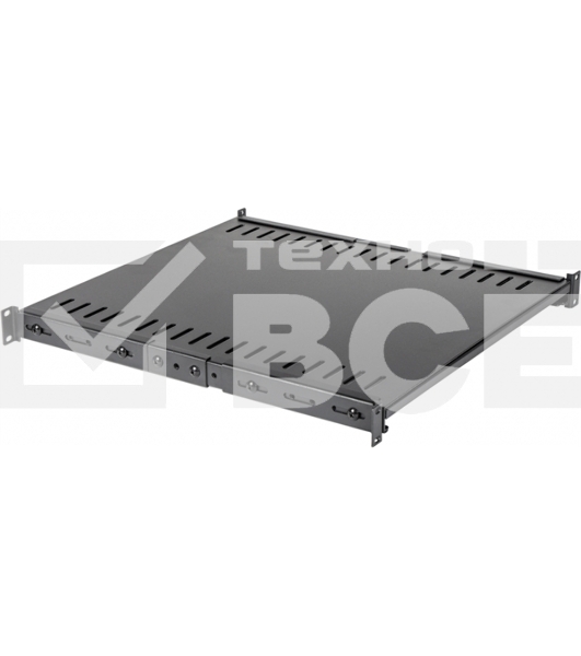 Полка с креплением на 4 точки для двухрамных стоек с регулируемой глубиной, нагрузка - 45 кг, черная