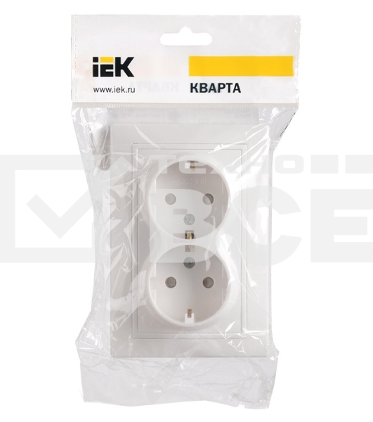 Розетка силовая Iek ERK21-K01-16-DM РСш12-3-КБ Розетка 2местн. c з/к с защ.штор. 16А КВАРТА (белый)