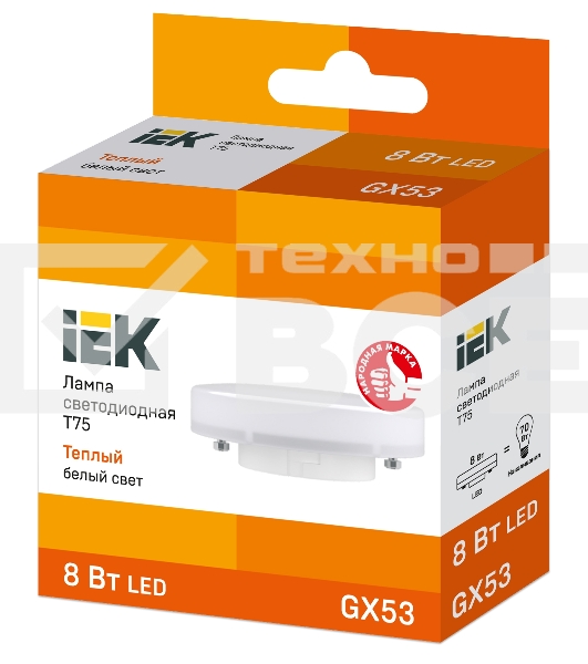 Лампа Iek LLE-T80-8-230-30-GX53 светодиодная ECO T75 таблетка 8Вт 230В 3000К GX53 IEK
