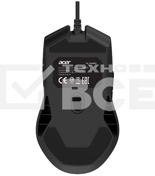 Мышь проводная Acer OMW121 черный, 6400 dpi, USB, кнопки - 6