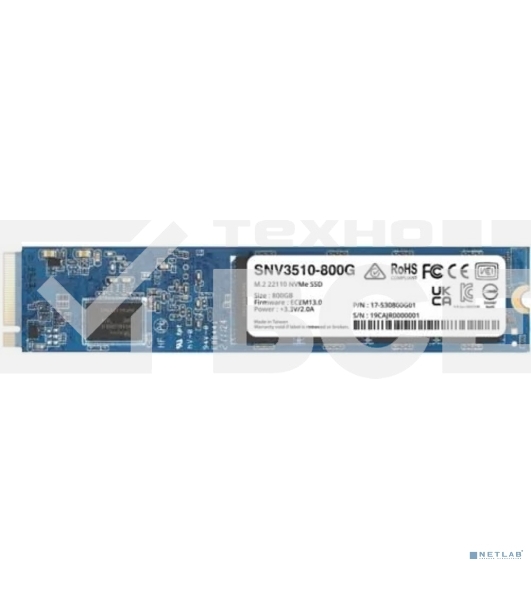 Накопитель SSD Synology SNV3510, 800Gb, PCIe 3.0 x4, M.2 22110, NVMe, R/W 3100/1000