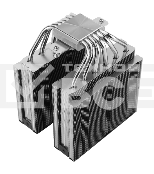 Кулер для процессора Thermalright Royal Pretor 130 (4-pin PWM, 158mm, Ni/Cu, 6x6mm, 1x120+1x130mm, 80.45CFM/81.88CFM, 29.4dBA/28.3dBA, 2150PM/1750RPM, S: 1200, 1700, 1851, 2011, 2066, 115X, AM4, AM5, silver, black)