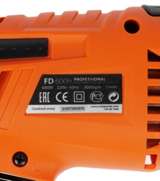 Дрель электрическая ударная PATRIOT FD600h 120301440 Эл. дрель, с ударом, мощность 600Вт, макс.диаметр 13мм, глубиномер + дополнительная ручка