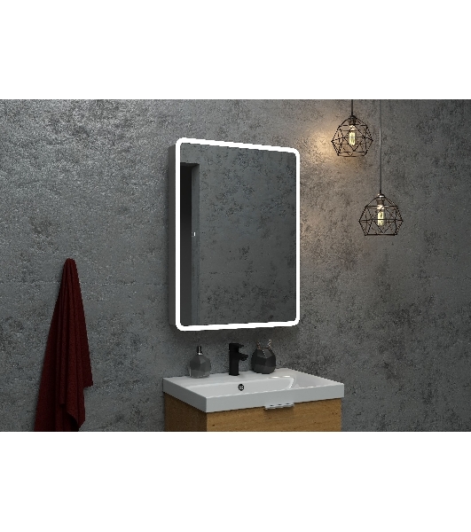 Зеркальный шкаф Bau Stil 60х80, LED подсветка, сенсор, плавное закрывание, оборачиваемый