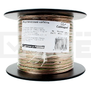 Акустический кабель Cablexpert CC-TC2x0,5-100M, прозрачный, 100 м, на катушке