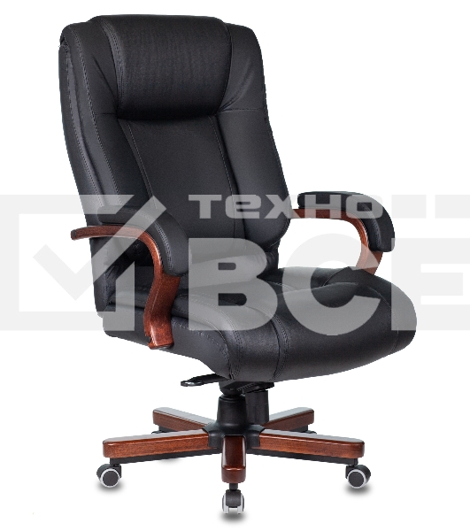 Кресло руководителя Бюрократ T-9925WALNUT/BLACK черный, кожа, крестовина дерево