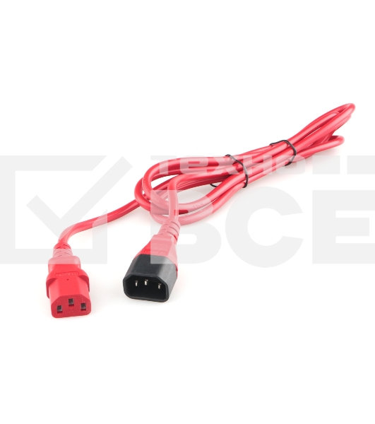 Кабель питания Cablexpert Россия PC-189-VDE-R-1.8M, C13-С14, 3x0.75мм2, 10A, с заземлением, медь, 1.8м, красный, пакет