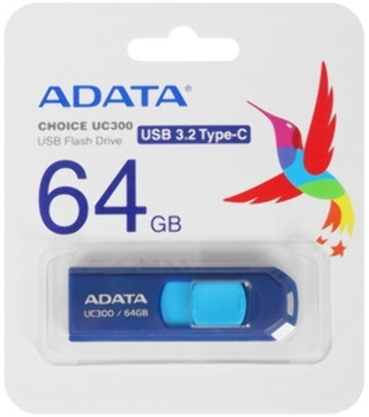 Флешка USB ADATA UC300 (ACHO-UC300-64G-RBK/GN), 64Gb, Type-C USB 3.2, R/W 100/30, черный/зеленый