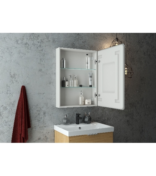 Зеркальный шкаф Bau Stil 60х80, LED подсветка, сенсор, плавное закрывание, оборачиваемый