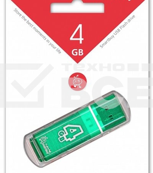 Флеш диск 4Gb USB Drive <USB2.0> Smartbuy Glossy series Green (SB4GBGS-G)