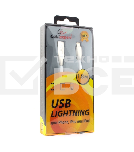 Кабель Cablexpert для Apple CC-G-APUSB01W-1.8M, AM/Lightning, серия Gold, длина 1.8м, белый, блистер