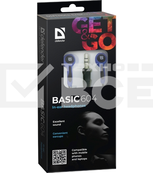 Наушники Defender Basic-604 синий кабель 1,1 м