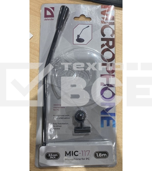 Микрофон Defender MIC-117 черный, кабель 1.8 м