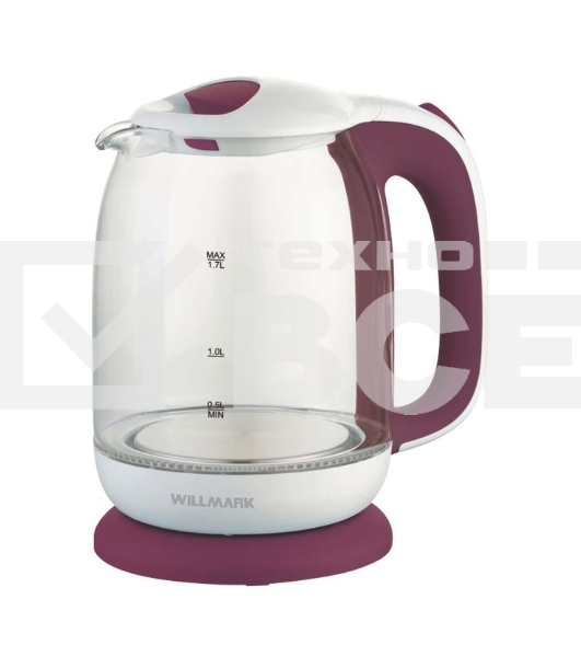 Чайник электрический Willmark WEK-1704G (1.7л, пов. на 360 град., стекло, 2200Вт) (Белый/красный)