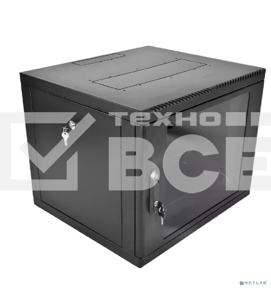 Шкаф коммутационный ЦМО (ШРН-9.350-9005) настенный 9U 600x350мм пер.дв.стекл 200кг черный 300мм 180град.