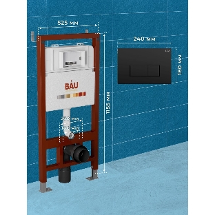 Инсталляция BAU PRO для подвесного унитаза, клавиша смыва BAU Hotel для инсталляции, черный матовый