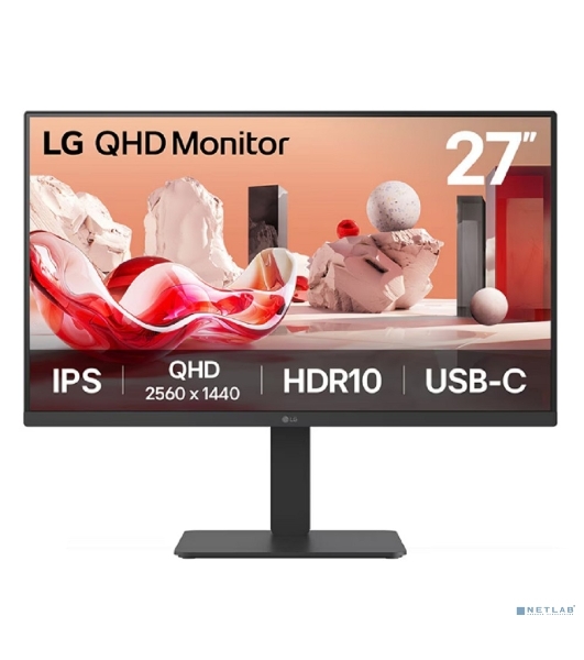Монитор 27' LG 27BA65QB-B IPS 2560x1440, 100 Гц, 5 мс, 16:9, 350 кд/м², 2xHDMI 2.0, DP 1.4, USB-C (65 Вт), USB Hub (2x USB 3.0), динамики (2x5 Вт), HDR10, черный