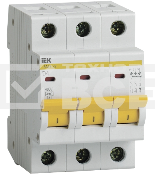 Выключатель автоматический модульный 3п D 4А 4.5кА ВА47-29 ИЭК MVA20-3-004-D