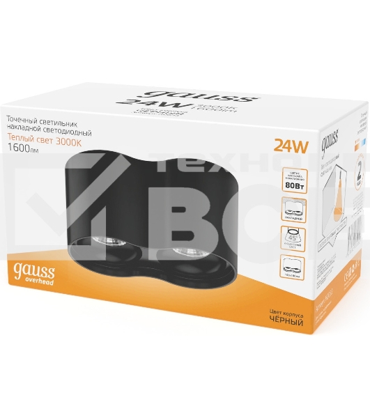 Светильник Gauss LED накладной HD033 24W 3000K 180x100х100мм HD033