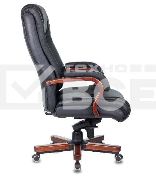 Кресло руководителя Бюрократ T-9925WALNUT/BLACK черный, кожа, крестовина дерево