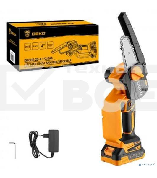 Пила цепная аккумуляторная DEKO DKCHS 20-4 [063-4480] 20В, 1x2.0А·ч