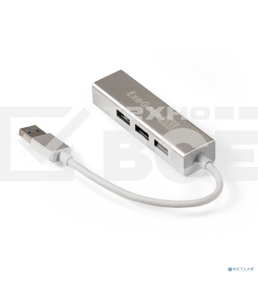 Хаб USB (концентратор) ExeGate DUB-4 (кабель-адаптер USB3.0 --> 4xUSB3.0, Plug&Play, серебристый)