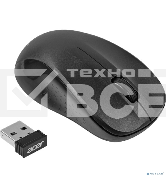 Мышь беспроводная Acer OMR302 черный, 1200 dpi, радиоканал, USB, кнопки - 3