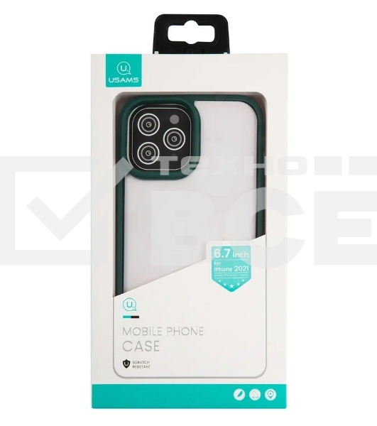 Чехол для Apple iPhone 13 Pro Max Usams US-BH771 прозрачный/зеленый (УТ000028123)