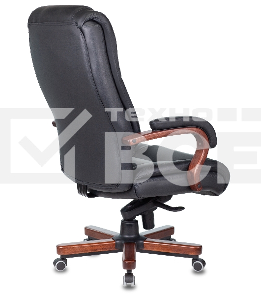 Кресло руководителя Бюрократ T-9925WALNUT/BLACK черный, кожа, крестовина дерево