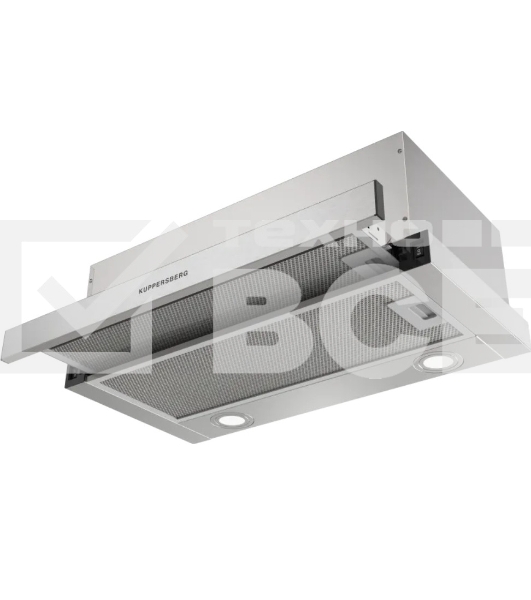 Встраиваемая вытяжка Kuppersberg SLIMDUAL 60 W, телескопическая, 60 см, High-Tech, макс. Производительность 750 м3/ч, 2 скорости, механическое управление, светодиодное освещение, уровень шума 51 дБ, нержавеющая сталь