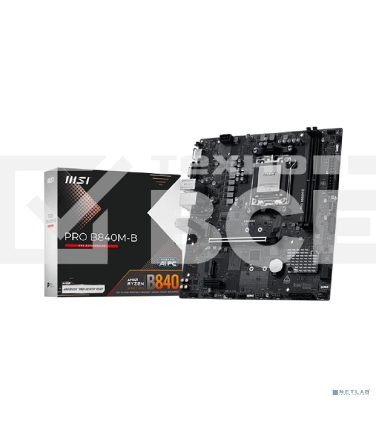 Материнская плата MSI PRO B840M-B, AM5, AMD B840, 2xDDR5, 4xSATA, 2xM.2, 1xPCIe 4.0 x16, 1xPCIe 3.0 x1, 1xHDMI, 1xVGA, 1x2.5Gb LAN, 4xUSB-A 5Gbps, 2xUSB-A 2.0, 3x3.5 мм, 7.1, mATX