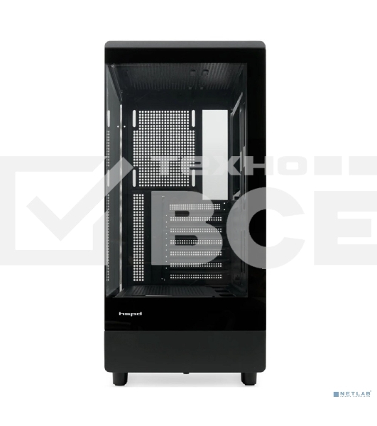 Компьютерный корпус без блока питания HSPD F510, Panoramic Mid Tower, черный, TG, 0.5 SPCC, no fans ATX, mATX, mITX 180/280/160мм 1x2.5', 1x3.5', 7xPCI 1xUSB-A 3.0, 1xUSB-A 1.0 356x218x467мм