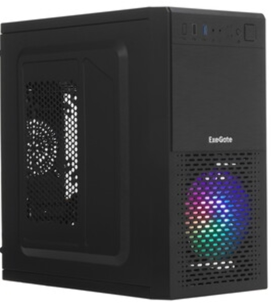 Компьютерный корпус Minitower ExeGate mEVO-7807-NPX600 (mATX, БП 600NPX 12см, 1хUSB+1хUSB 3.0, черный 1x12см с RGb подсветкой)