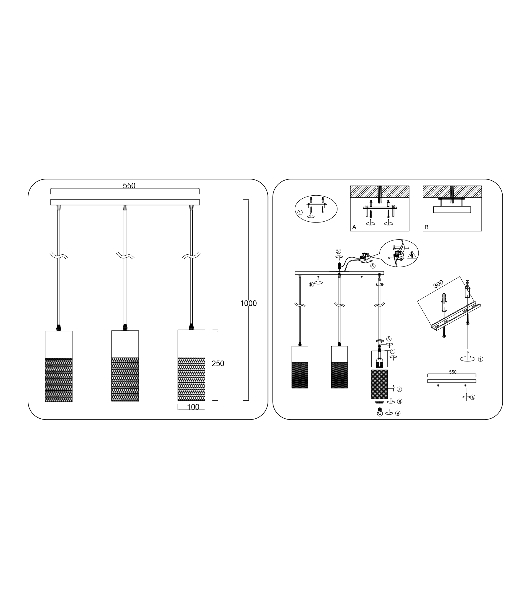 Светильник Ambrella light TR8501/3 BK черный E27/3 max 60W 550*100*1000