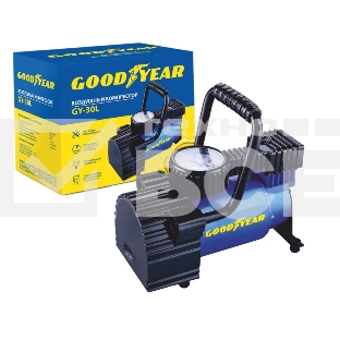 Компрессор GOODYEAR GY000101 GY-30L 30 л/мин Мощность 156 Вт, Производительность 30 л/мин, Максимальное токопотребление 13 А, Максимальное давление - 7 Атм, Длина провода питания: 3 м, Длина воздушного шланга: 1 м. Сумка и набор переходников в комплекте.