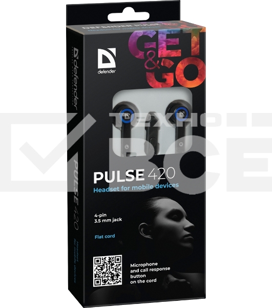 Гарнитура Defender Pulse-420 черный/синий 4-пин 3 5 мм jack кабель 1.2 м
