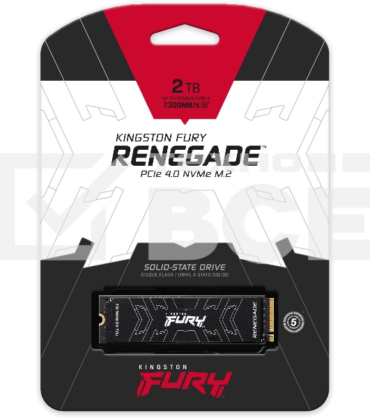 Накопитель SSD Kingston Fury Renegade SFYRD/2000G, 2 ТБ, M.2 2280, PCIe 4.0 x4, NVMe, R/W 7300/7000, с радиатором
