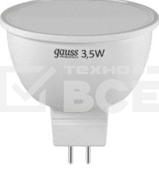 Лампа светодиодная Gauss Elementary MR16 3.5Вт цок.:GU5.3 спот 220B 4100K св.свеч.бел.ней. MR16 (упак.:10шт) (13524)