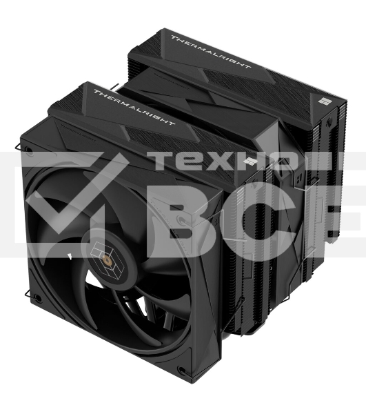 Кулер для процессора Thermalright Royal Pretor 130 черный (4-pin PWM, 158mm, Ni/Cu, 6x6mm, 1x120+1x130mm, 80.45CFM/81.88CFM, 29.4dBA/28.3dBA, 2150PM/1750RPM, S: 1200, 1700, 1851, 2011, 2066, 115X, AM4, AM5, black)